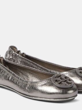 Tory Burch Women Brown Metallic Minnie Leather Ballet Flats Shoes Size 8 New